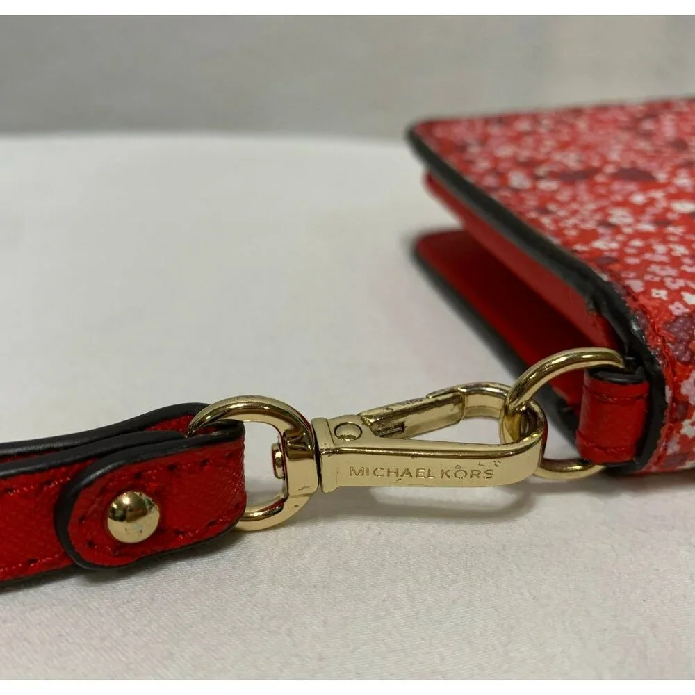 SOLD***Michael Kors Floral Snap Bifold Wallet Wristlet Red Gold - Picture 10 of 12